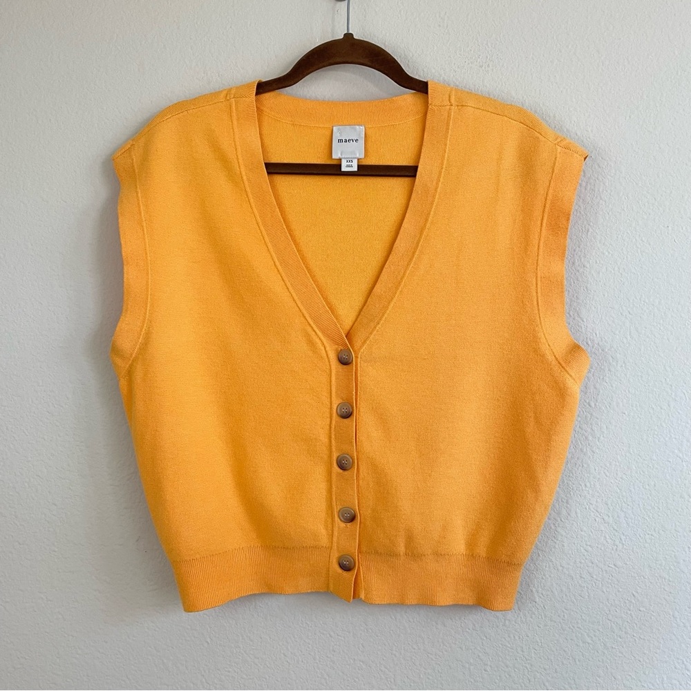 Maeve by‎ Anthropologie Slouchy Cardigan Sweater Vest In Orange Size XXS - Picture 3 of 7